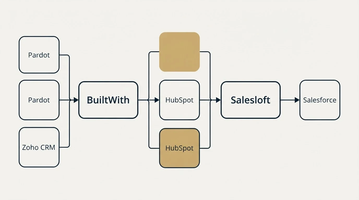 Integration flow: Integration Ecosystem (BuiltWith, Salesloft, HubSpot, Pardot)