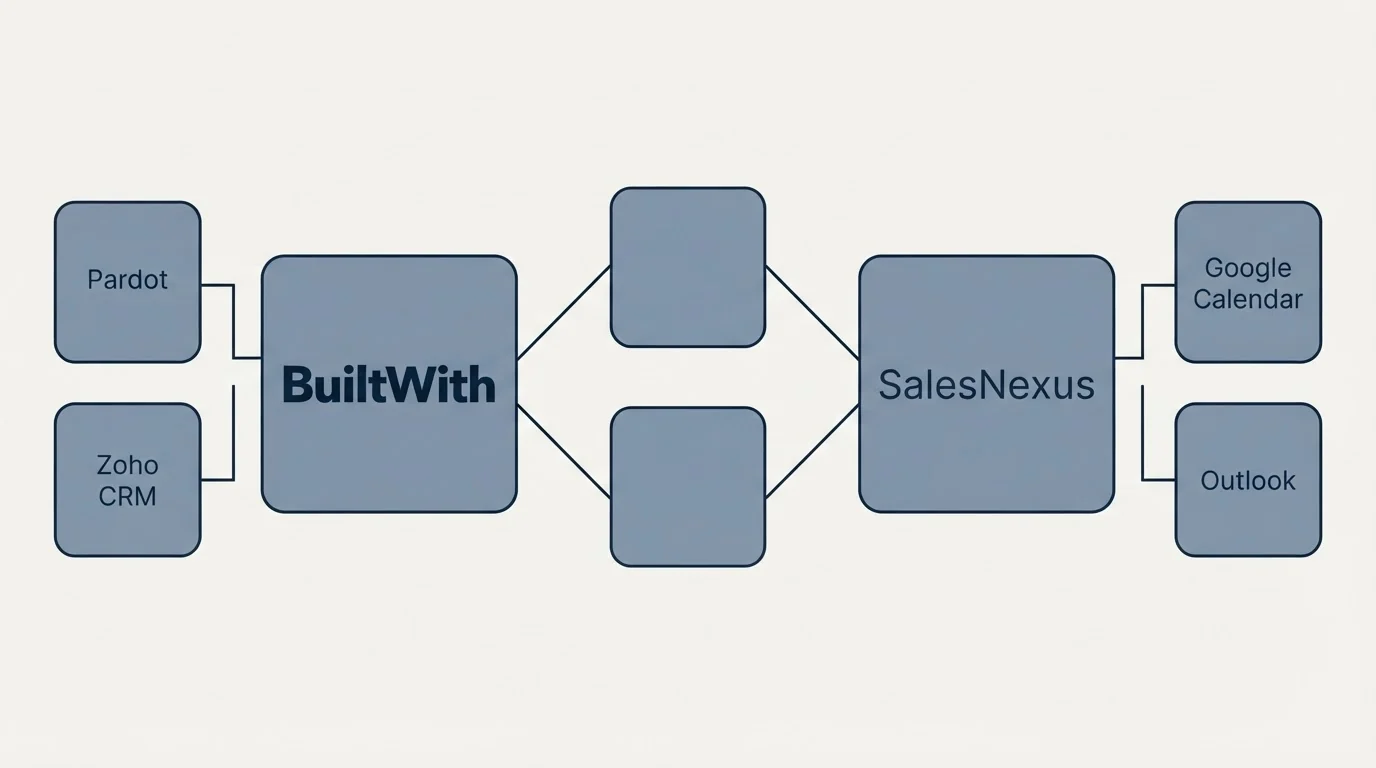 Integration schematic: Integration Ecosystem (BuiltWith, SalesNexus, Pardot, Google Calendar)
