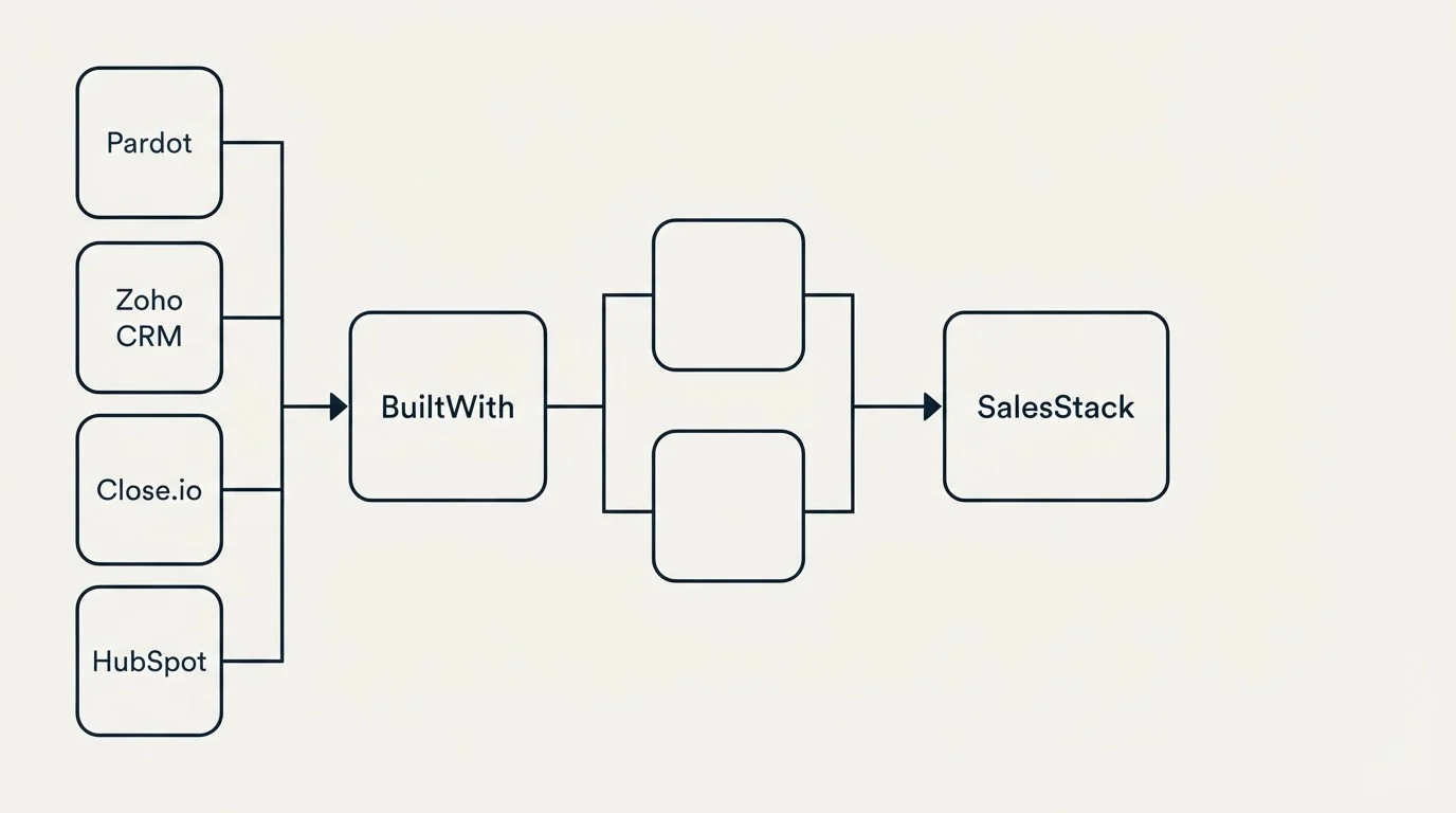 Integration flow: Integration Ecosystem (BuiltWith, SalesStack, Pardot, Zoho CRM)
