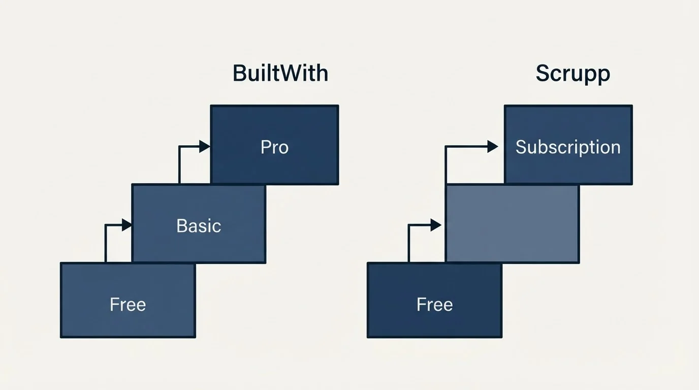 Pricing ladder: Pricing Comparison (BuiltWith, Scrupp, Free, Basic)