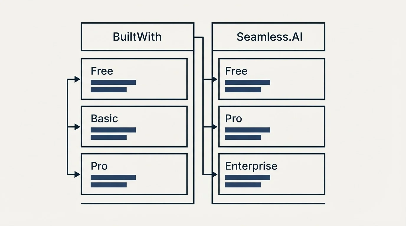 Pricing table: Pricing Comparison (BuiltWith, Seamless.AI, Free, Basic)