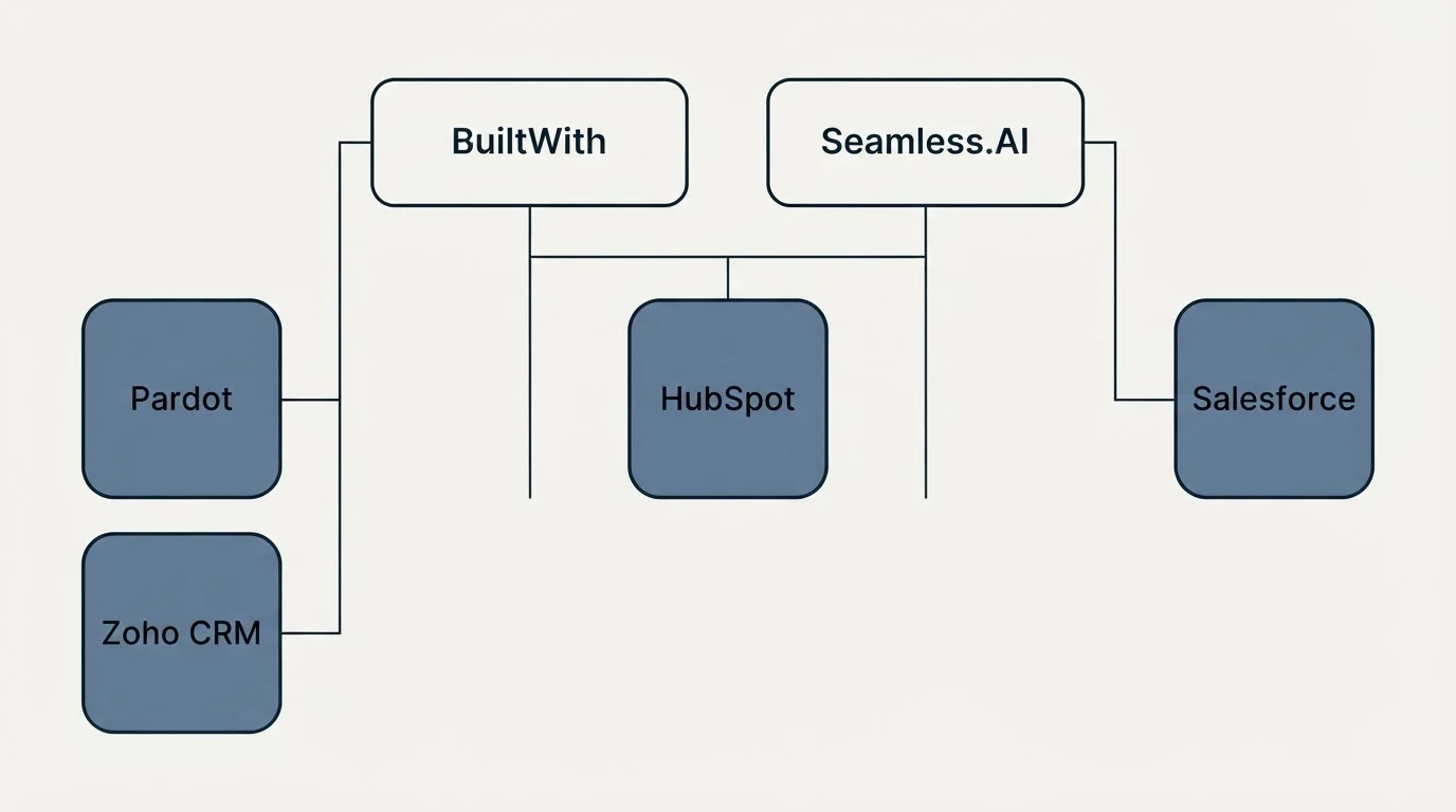 Integration grid: Integration Ecosystem (BuiltWith, Seamless.AI, HubSpot, Pardot)