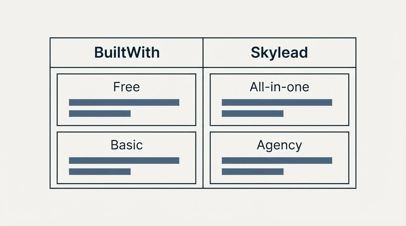Pricing table: Pricing Comparison (BuiltWith, Skylead, Free, All-in-one)
