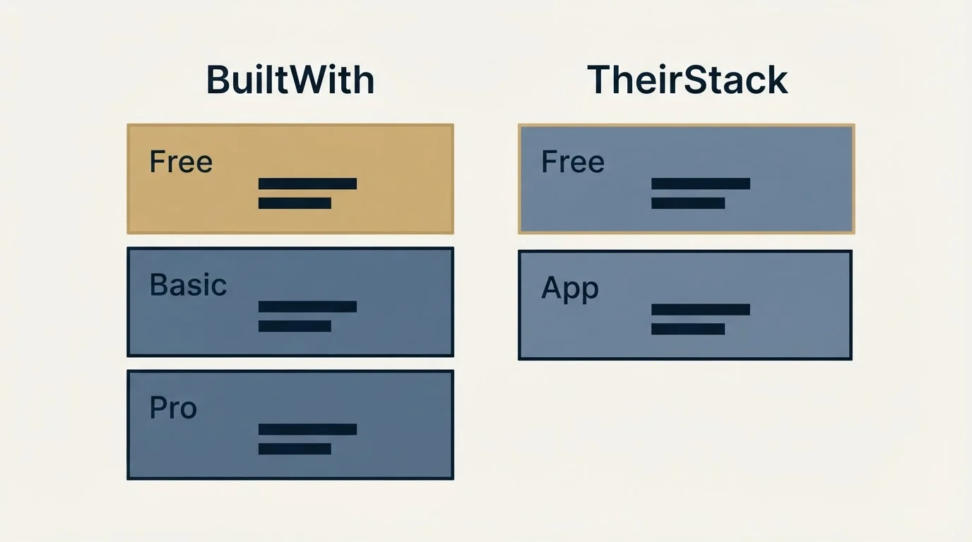 Pricing table: Pricing Comparison (BuiltWith, TheirStack, Free, Basic)