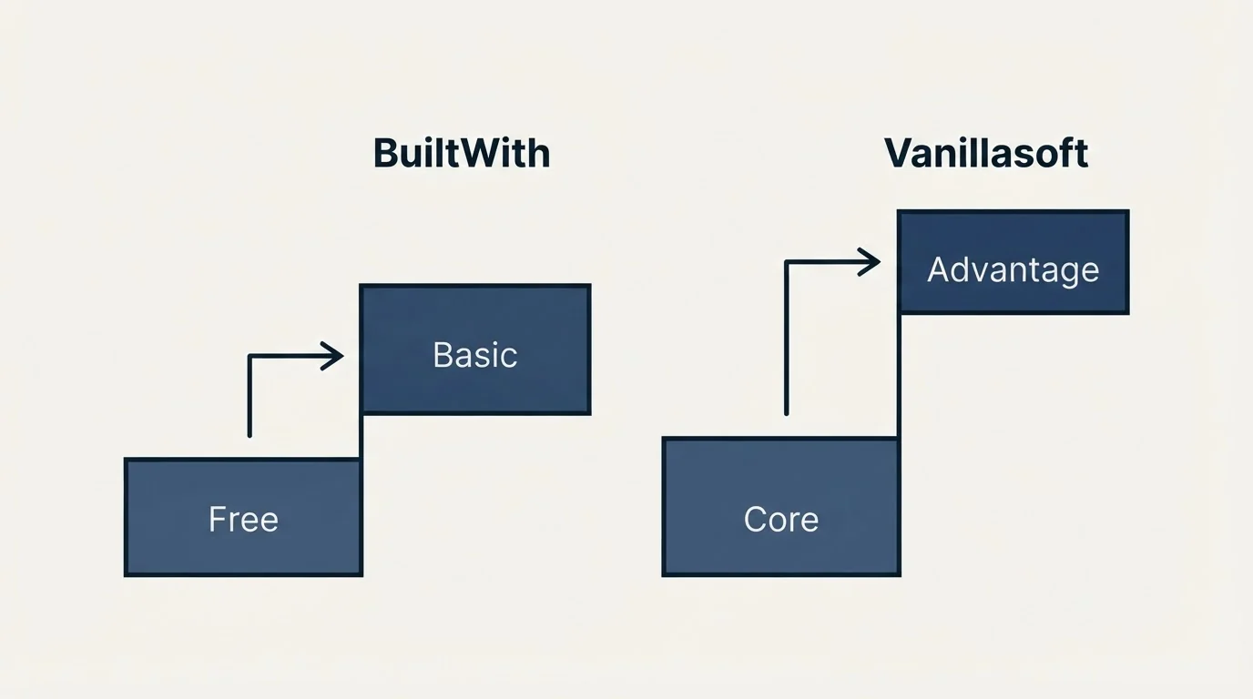 Pricing ladder: Pricing Comparison (BuiltWith, Vanillasoft, Free, Core)