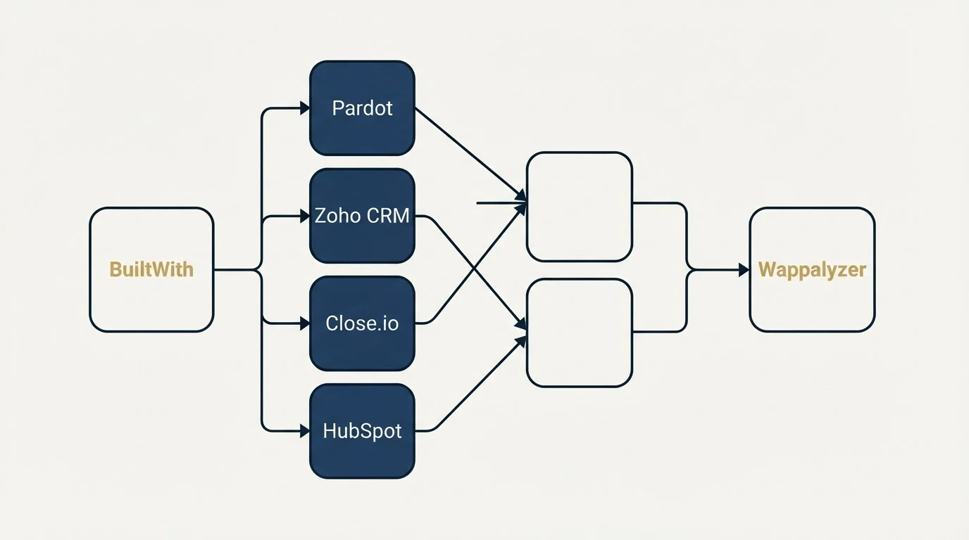 Integration schematic: Integration Ecosystem (BuiltWith, Wappalyzer, Pardot, Zoho CRM)