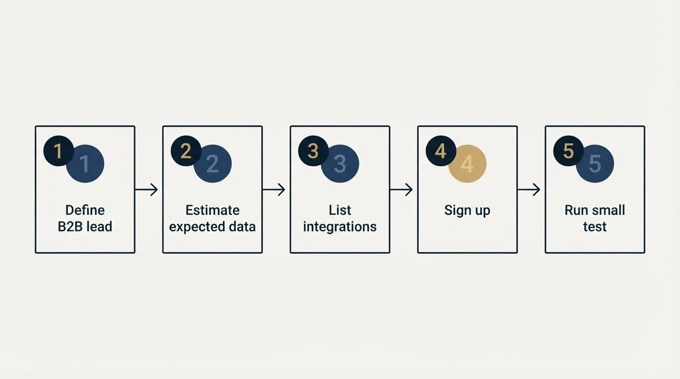 Step sequence: Getting Started Checklist (Define B2B lead, Estimate expected data, List integrations, Sign up)