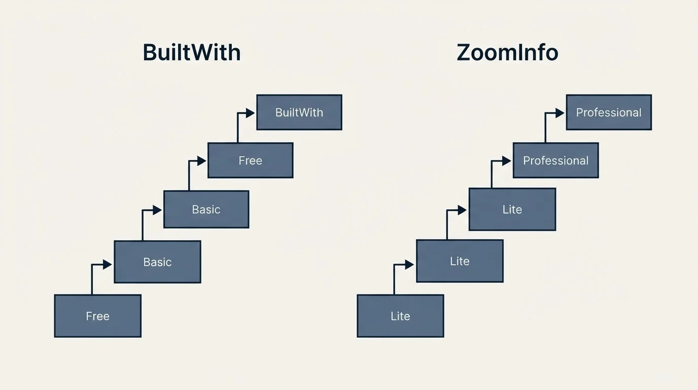 Pricing ladder: Pricing Comparison (BuiltWith, ZoomInfo, Free, Lite)