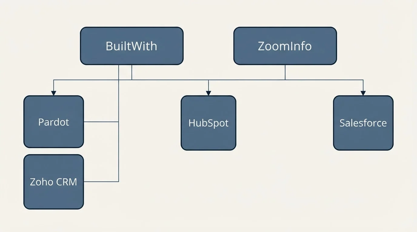 Integration grid: Integration Ecosystem (BuiltWith, ZoomInfo, HubSpot, Pardot)