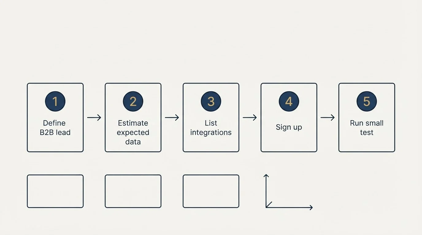 Step sequence: Getting Started Checklist (Define B2B lead, Estimate expected data, List integrations, Sign up)
