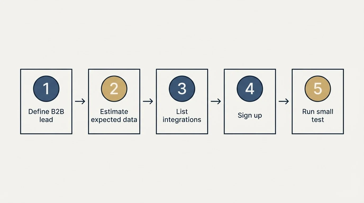 Step sequence: Getting Started Checklist (Define B2B lead, Estimate expected data, List integrations, Sign up)