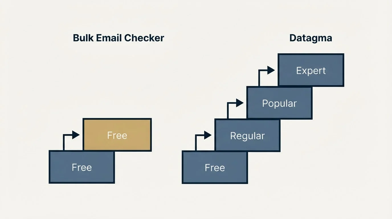 Pricing ladder: Pricing Comparison (Bulk Email Checker, Datagma, Free, Regular)