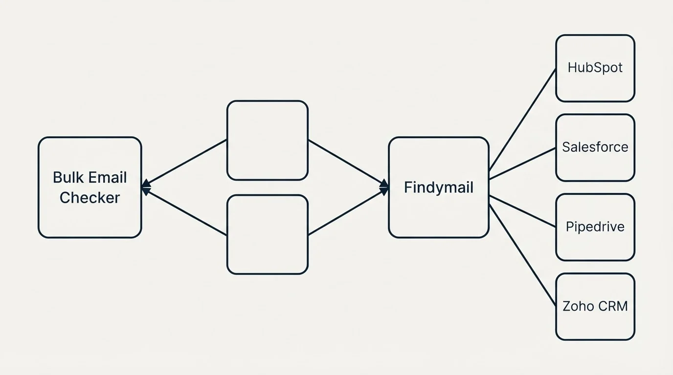 Integration schematic: Integration Ecosystem (Bulk Email Checker, Findymail, HubSpot, Salesforce)
