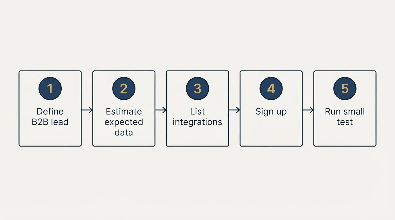 Step sequence: Getting Started Checklist (Define B2B lead, Estimate expected data, List integrations, Sign up)