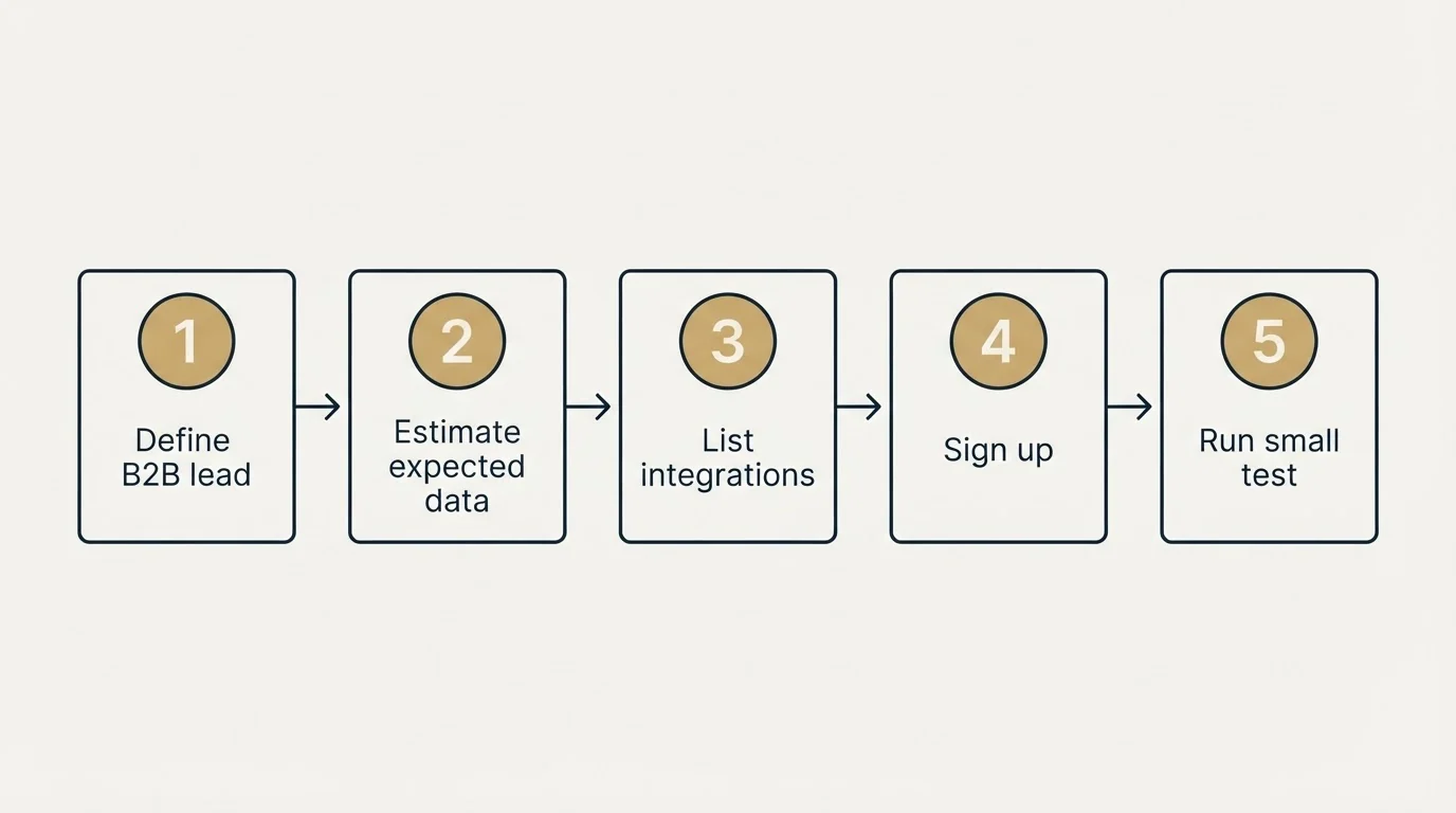 Step sequence: Getting Started Checklist (Define B2B lead, Estimate expected data, List integrations, Sign up)