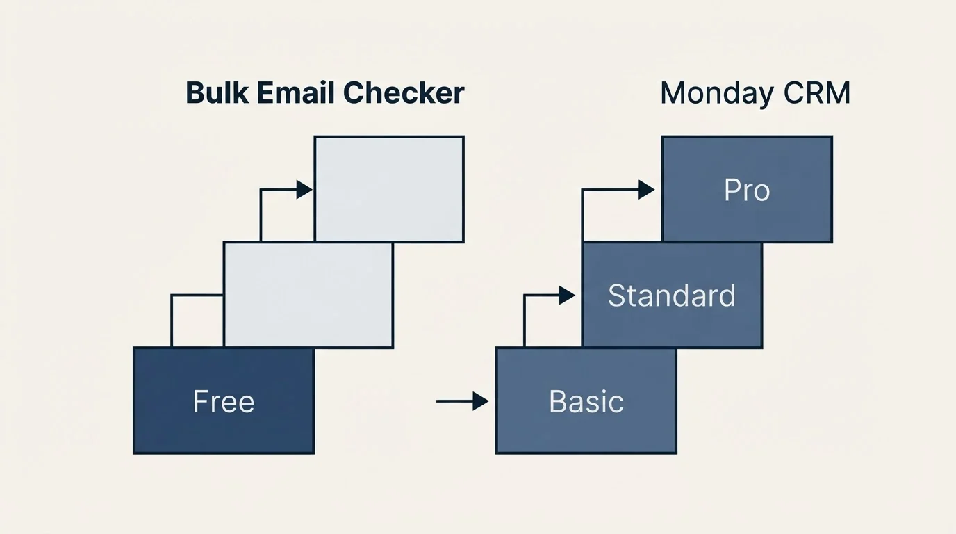Pricing ladder: Pricing Comparison (Bulk Email Checker, Monday CRM, Free, Basic)