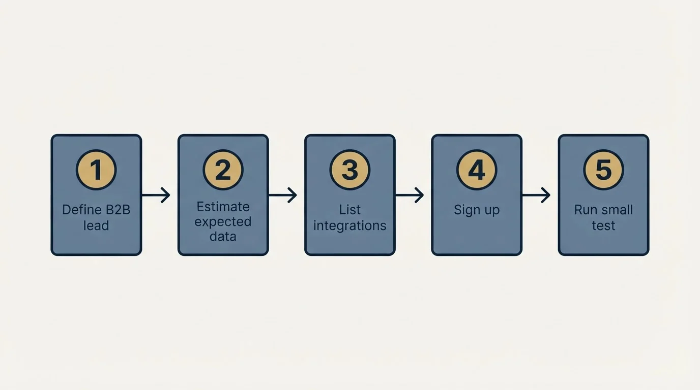 Step sequence: Getting Started Checklist (Define B2B lead, Estimate expected data, List integrations, Sign up)