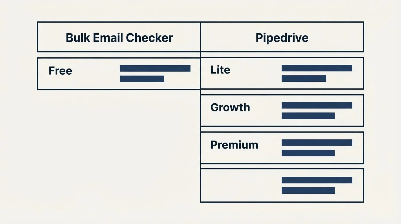 Pricing table: Pricing Comparison (Bulk Email Checker, Pipedrive, Free, Lite)