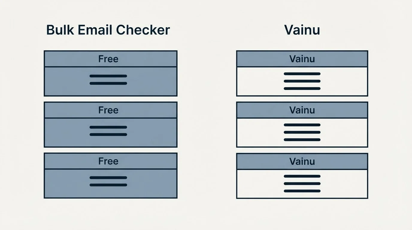 Pricing panels: Pricing Comparison (Bulk Email Checker, Vainu, Free)