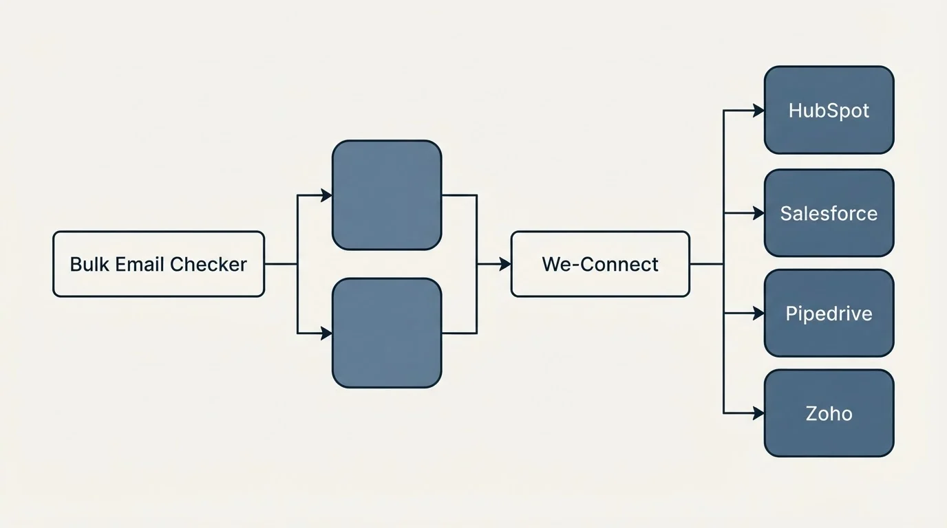 Integration flow: Integration Ecosystem (Bulk Email Checker, We-Connect, HubSpot, Salesforce)