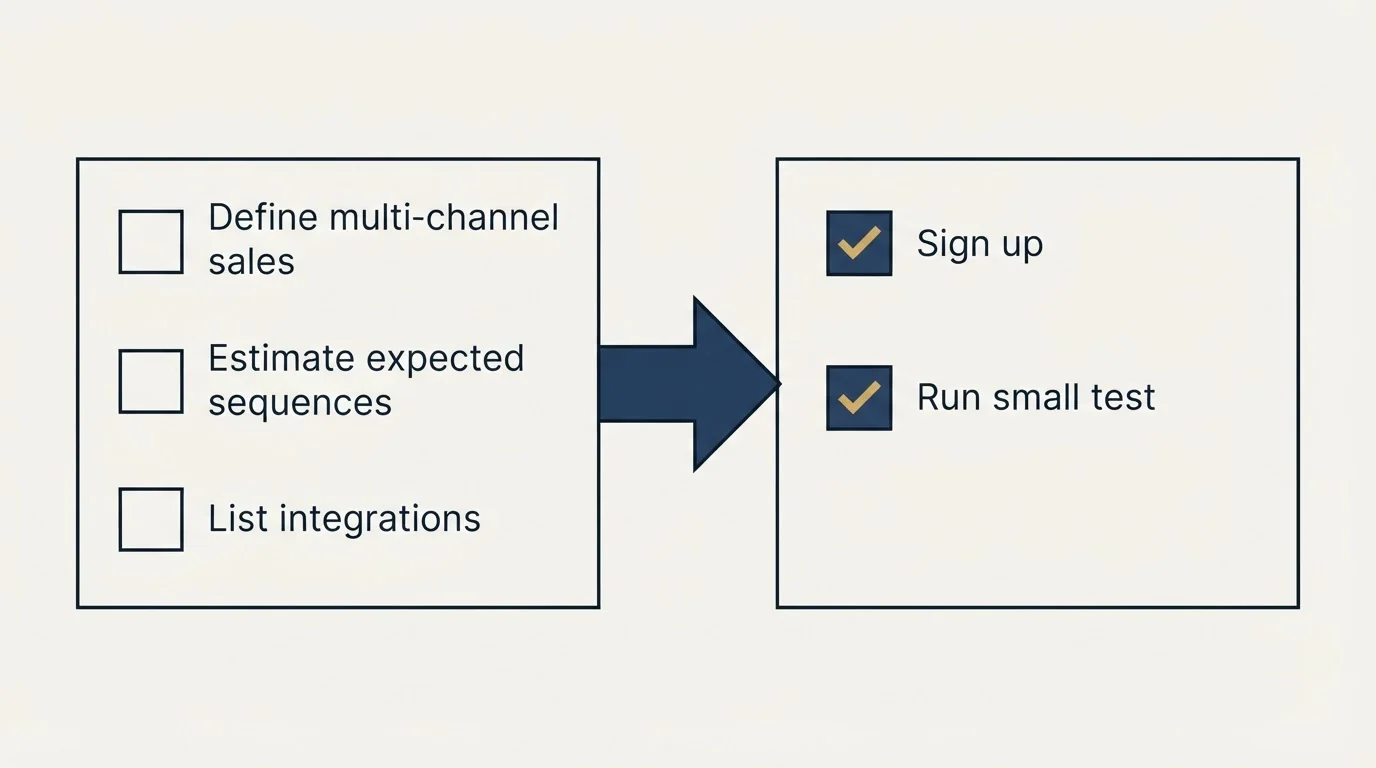 Before-and-after steps: Getting Started Checklist (Define multi-channel sales, Estimate expected sequences, List integrations, Sign up)