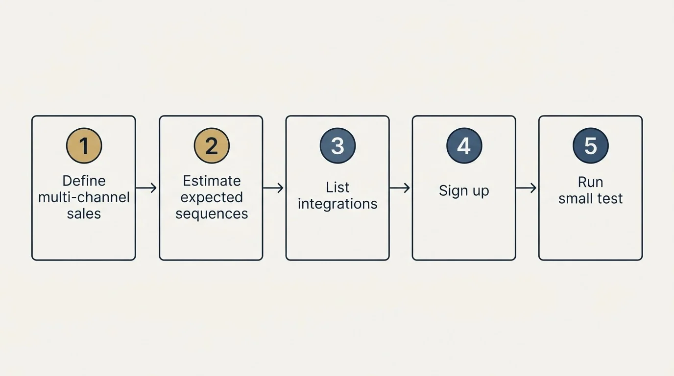 Step sequence: Getting Started Checklist (Define multi-channel sales, Estimate expected sequences, List integrations, Sign up)