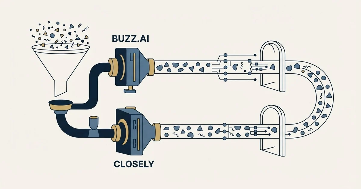 Editorial illustration for Buzz.ai vs Closely