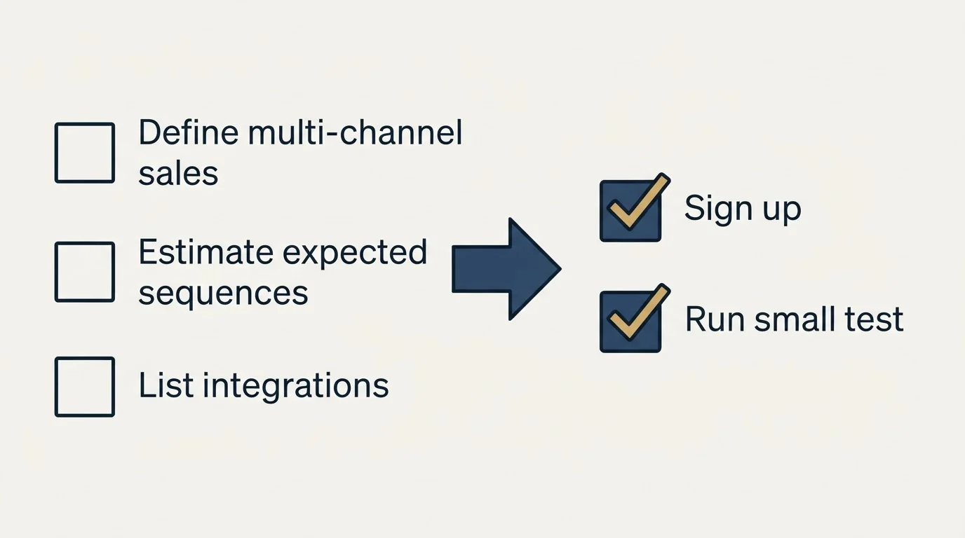Before-and-after steps: Getting Started Checklist (Define multi-channel sales, Estimate expected sequences, List integrations, Sign up)
