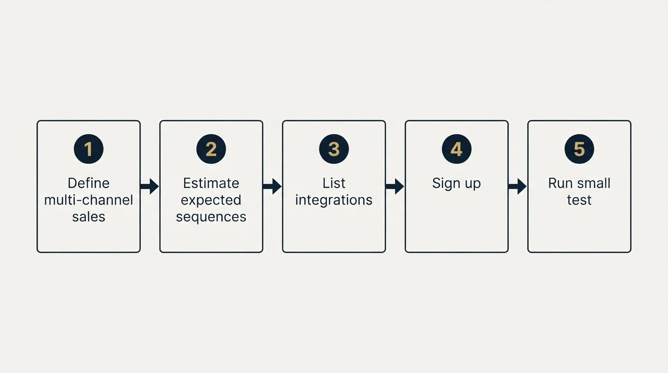 Step sequence: Getting Started Checklist (Define multi-channel sales, Estimate expected sequences, List integrations, Sign up)