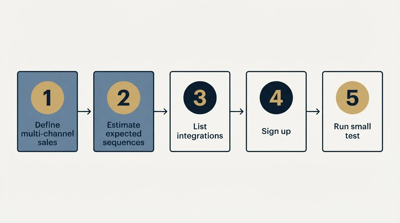 Step sequence: Getting Started Checklist (Define multi-channel sales, Estimate expected sequences, List integrations, Sign up)