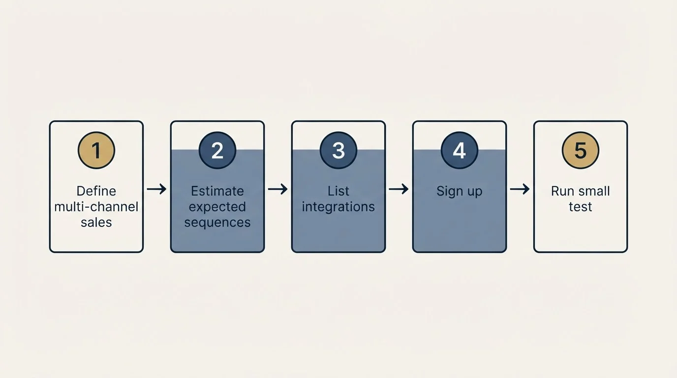 Step sequence: Getting Started Checklist (Define multi-channel sales, Estimate expected sequences, List integrations, Sign up)