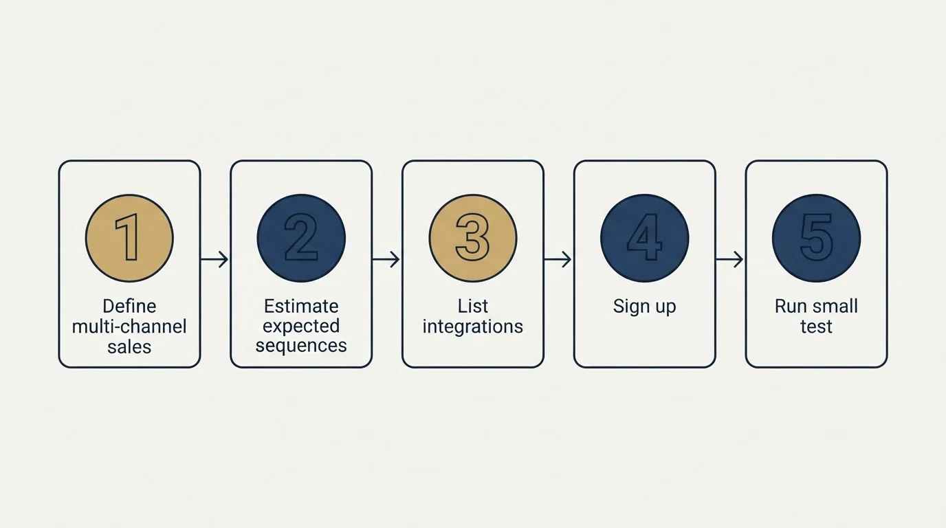 Step sequence: Getting Started Checklist (Define multi-channel sales, Estimate expected sequences, List integrations, Sign up)