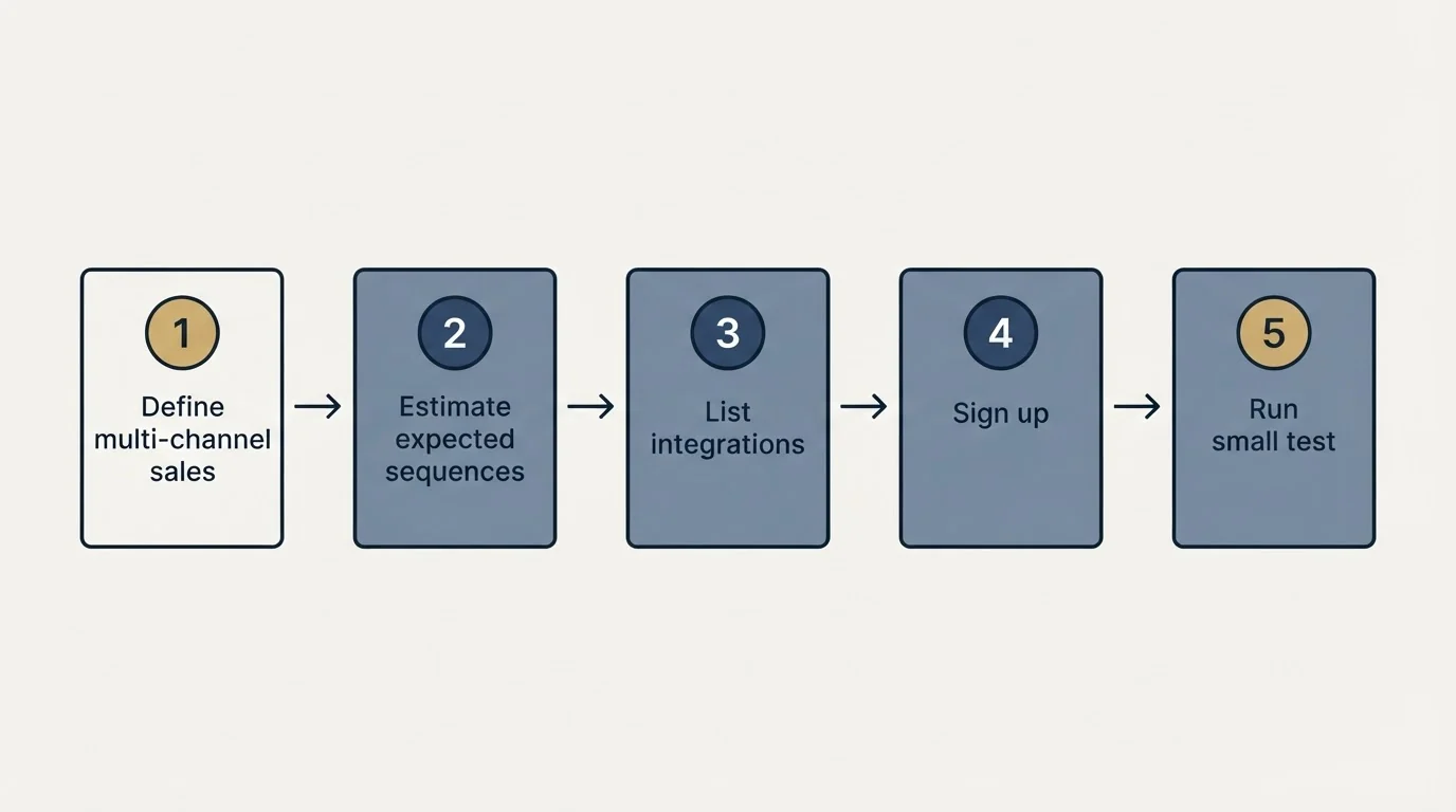 Step sequence: Getting Started Checklist (Define multi-channel sales, Estimate expected sequences, List integrations, Sign up)