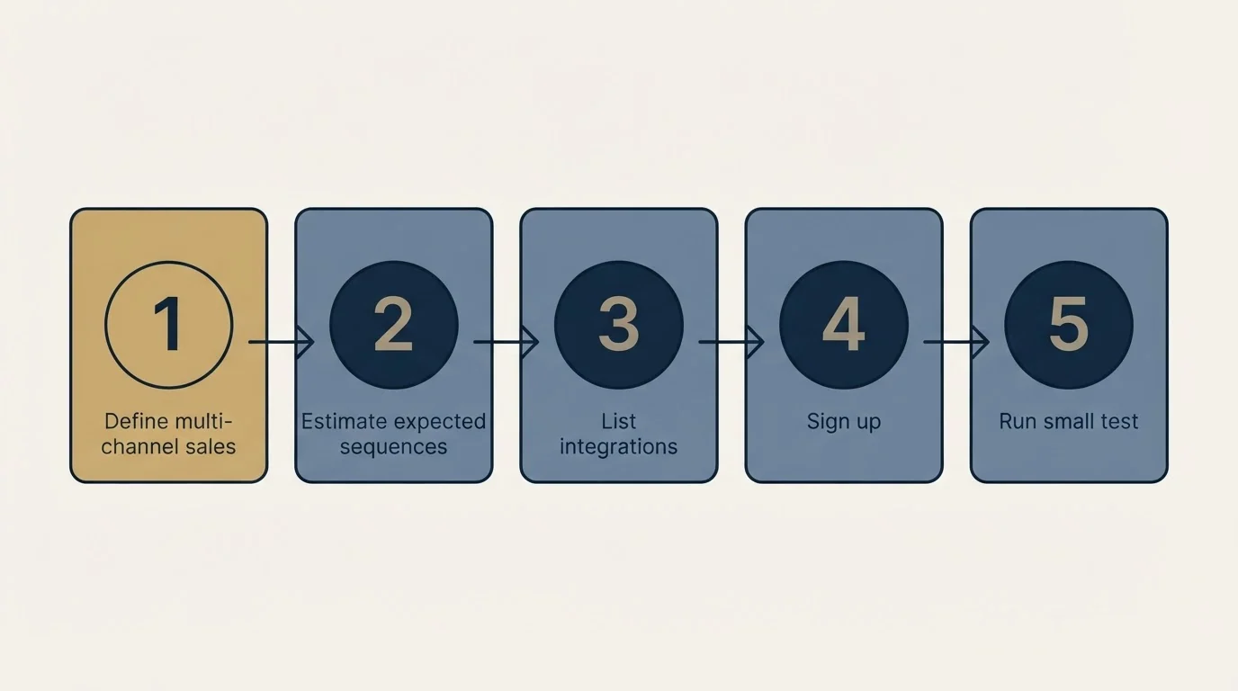 Step sequence: Getting Started Checklist (Define multi-channel sales, Estimate expected sequences, List integrations, Sign up)
