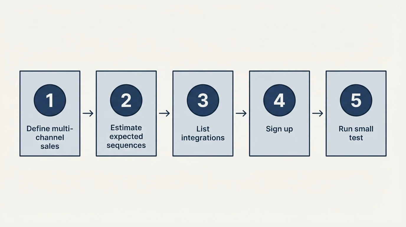 Step sequence: Getting Started Checklist (Define multi-channel sales, Estimate expected sequences, List integrations, Sign up)