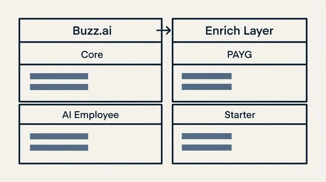 Pricing table: Pricing Comparison (Buzz.ai, Enrich Layer, Core, PAYG)