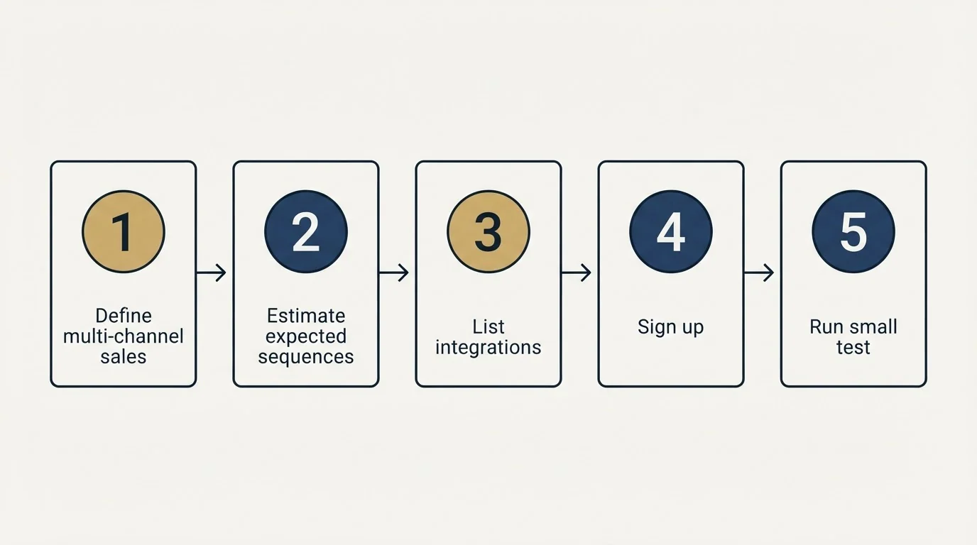 Step sequence: Getting Started Checklist (Define multi-channel sales, Estimate expected sequences, List integrations, Sign up)