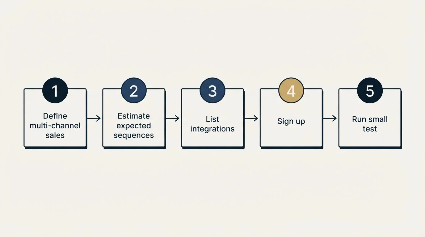 Step sequence: Getting Started Checklist (Define multi-channel sales, Estimate expected sequences, List integrations, Sign up)