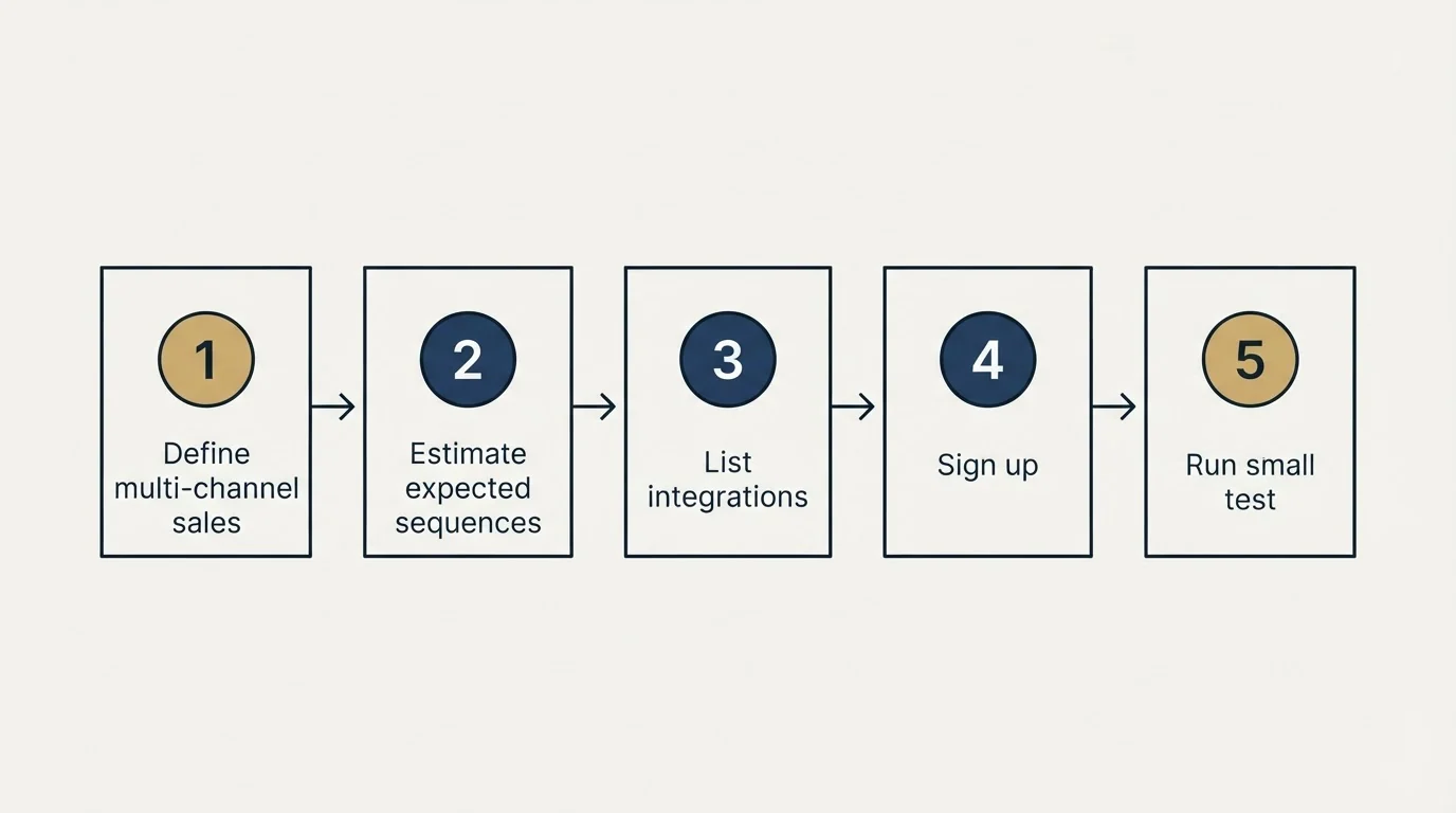 Step sequence: Getting Started Checklist (Define multi-channel sales, Estimate expected sequences, List integrations, Sign up)