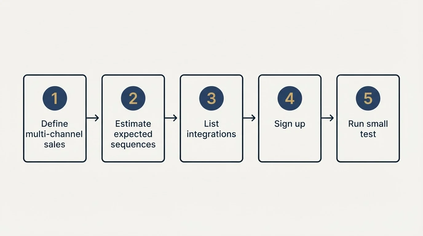 Step sequence: Getting Started Checklist (Define multi-channel sales, Estimate expected sequences, List integrations, Sign up)
