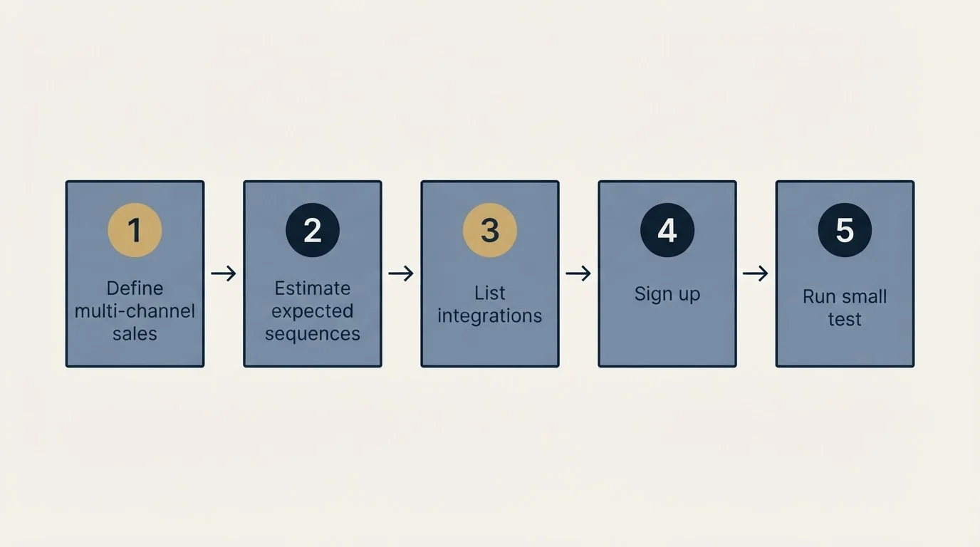 Step sequence: Getting Started Checklist (Define multi-channel sales, Estimate expected sequences, List integrations, Sign up)