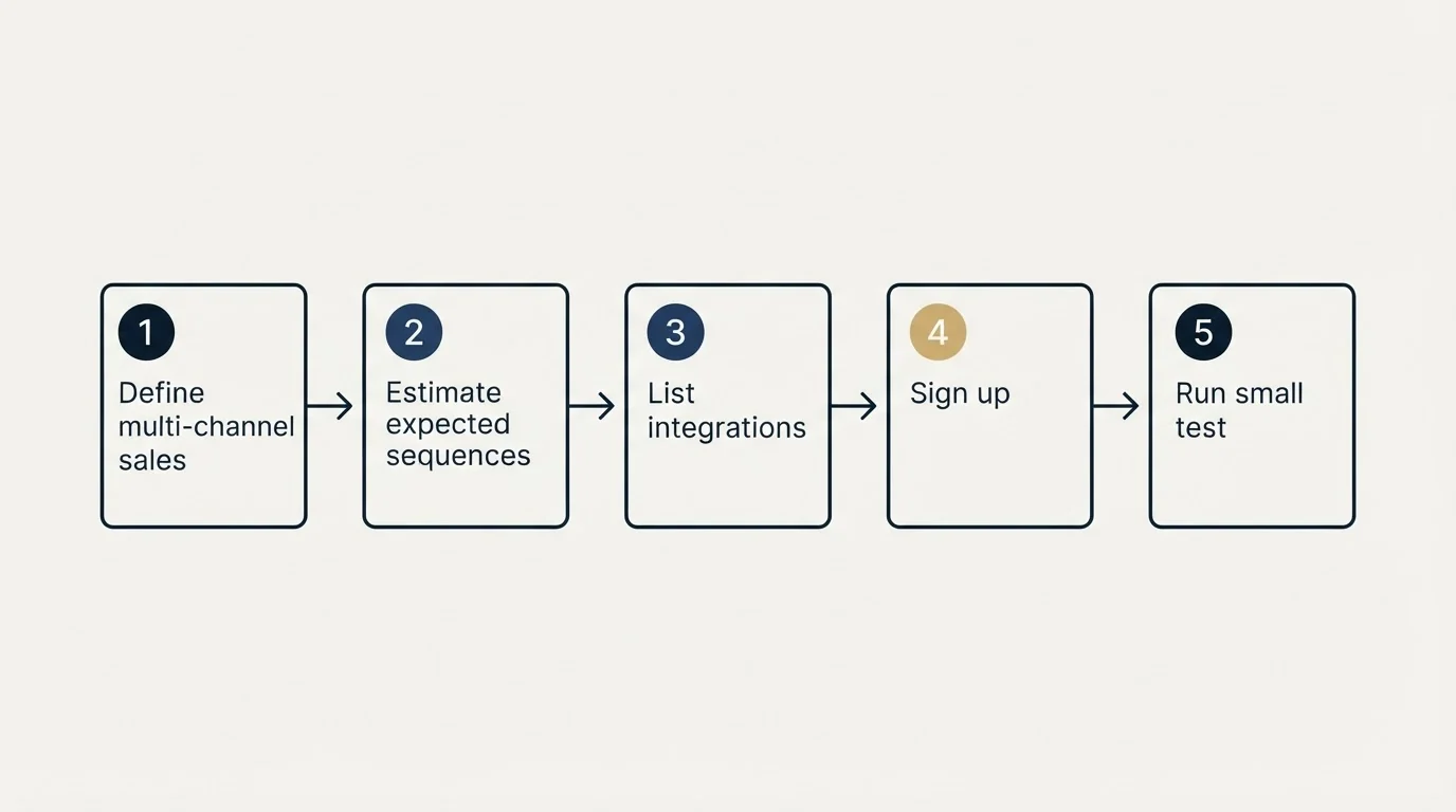 Step sequence: Getting Started Checklist (Define multi-channel sales, Estimate expected sequences, List integrations, Sign up)