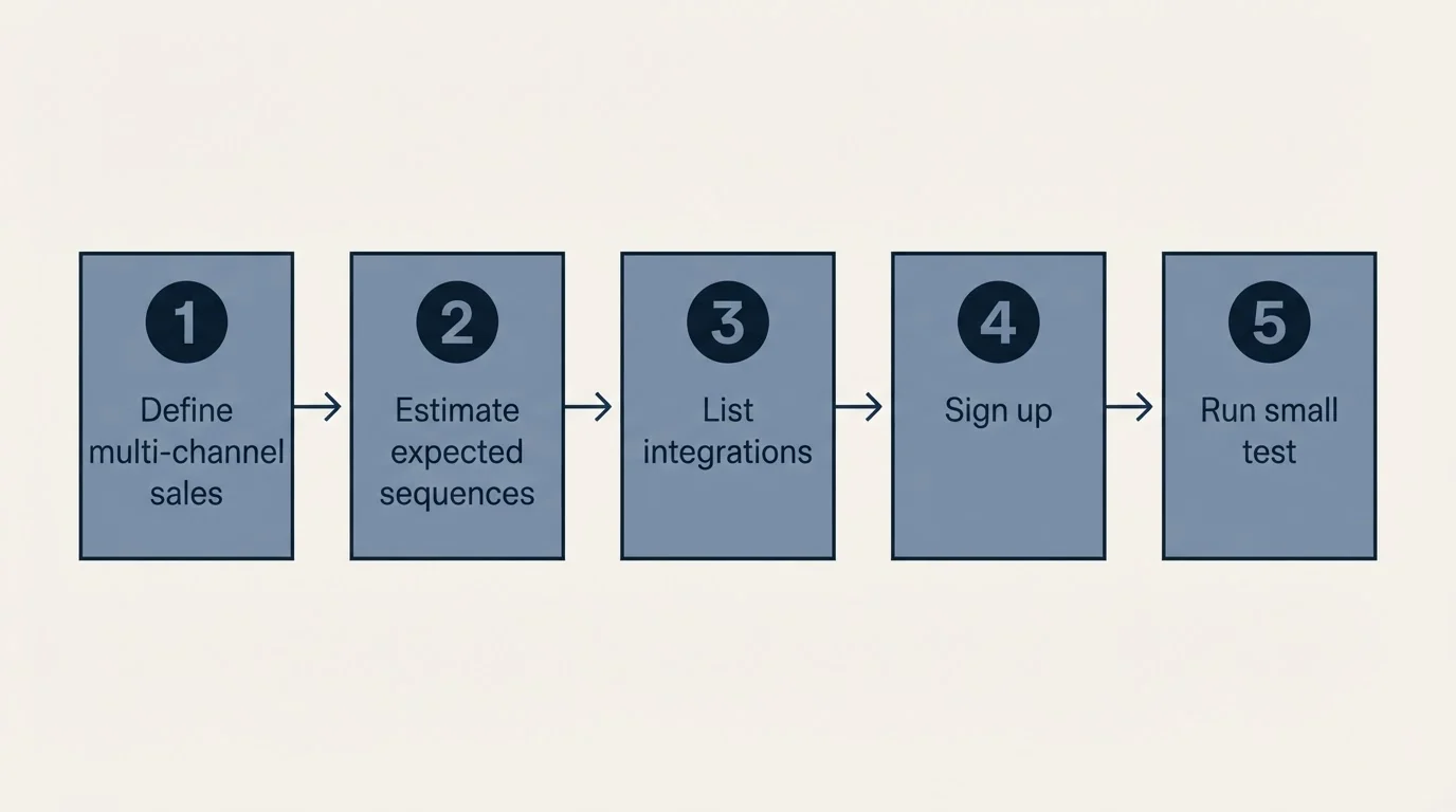 Step sequence: Getting Started Checklist (Define multi-channel sales, Estimate expected sequences, List integrations, Sign up)