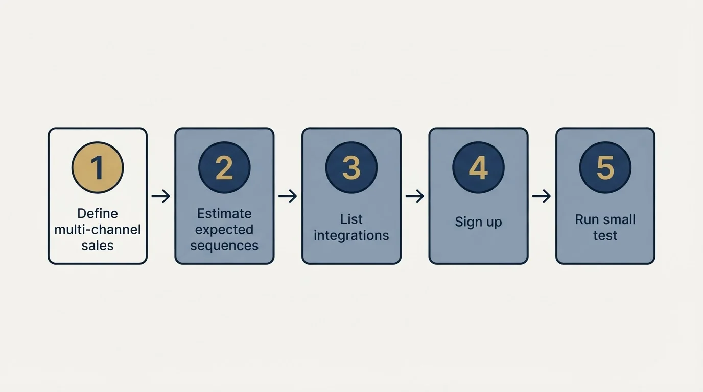 Step sequence: Getting Started Checklist (Define multi-channel sales, Estimate expected sequences, List integrations, Sign up)