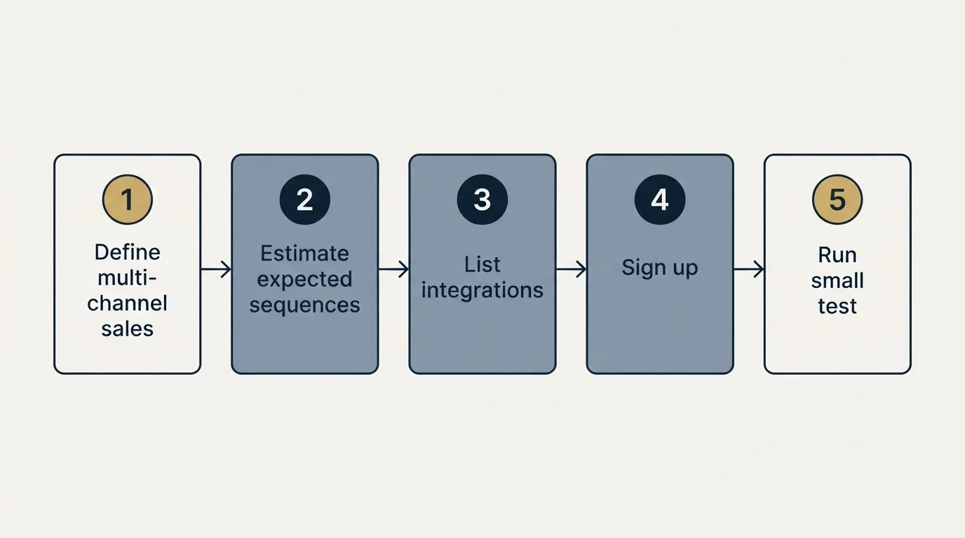 Step sequence: Getting Started Checklist (Define multi-channel sales, Estimate expected sequences, List integrations, Sign up)