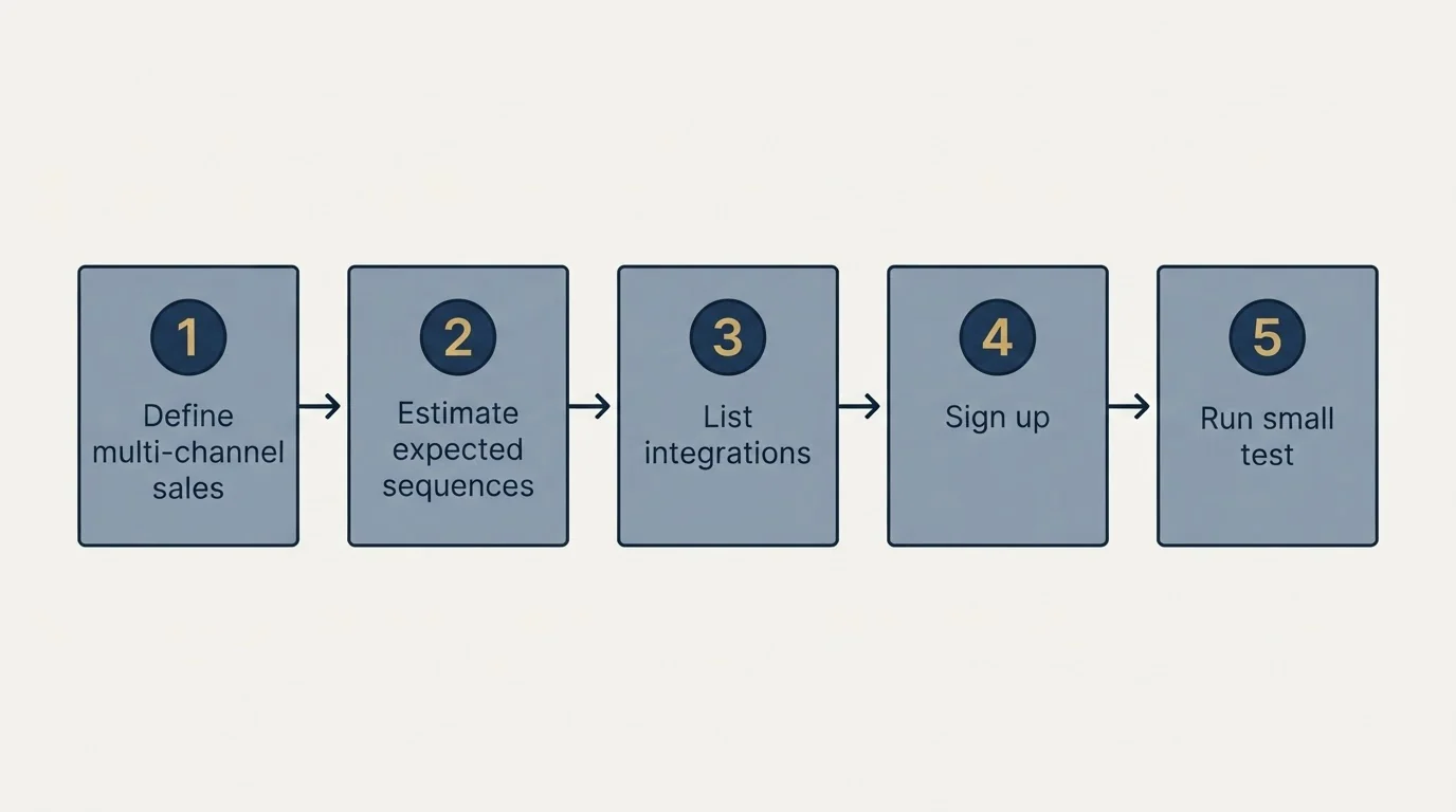 Step sequence: Getting Started Checklist (Define multi-channel sales, Estimate expected sequences, List integrations, Sign up)