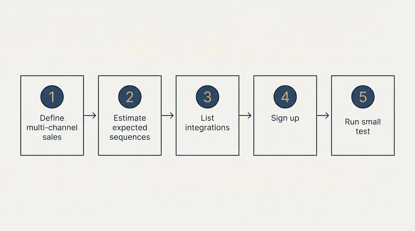 Step sequence: Getting Started Checklist (Define multi-channel sales, Estimate expected sequences, List integrations, Sign up)