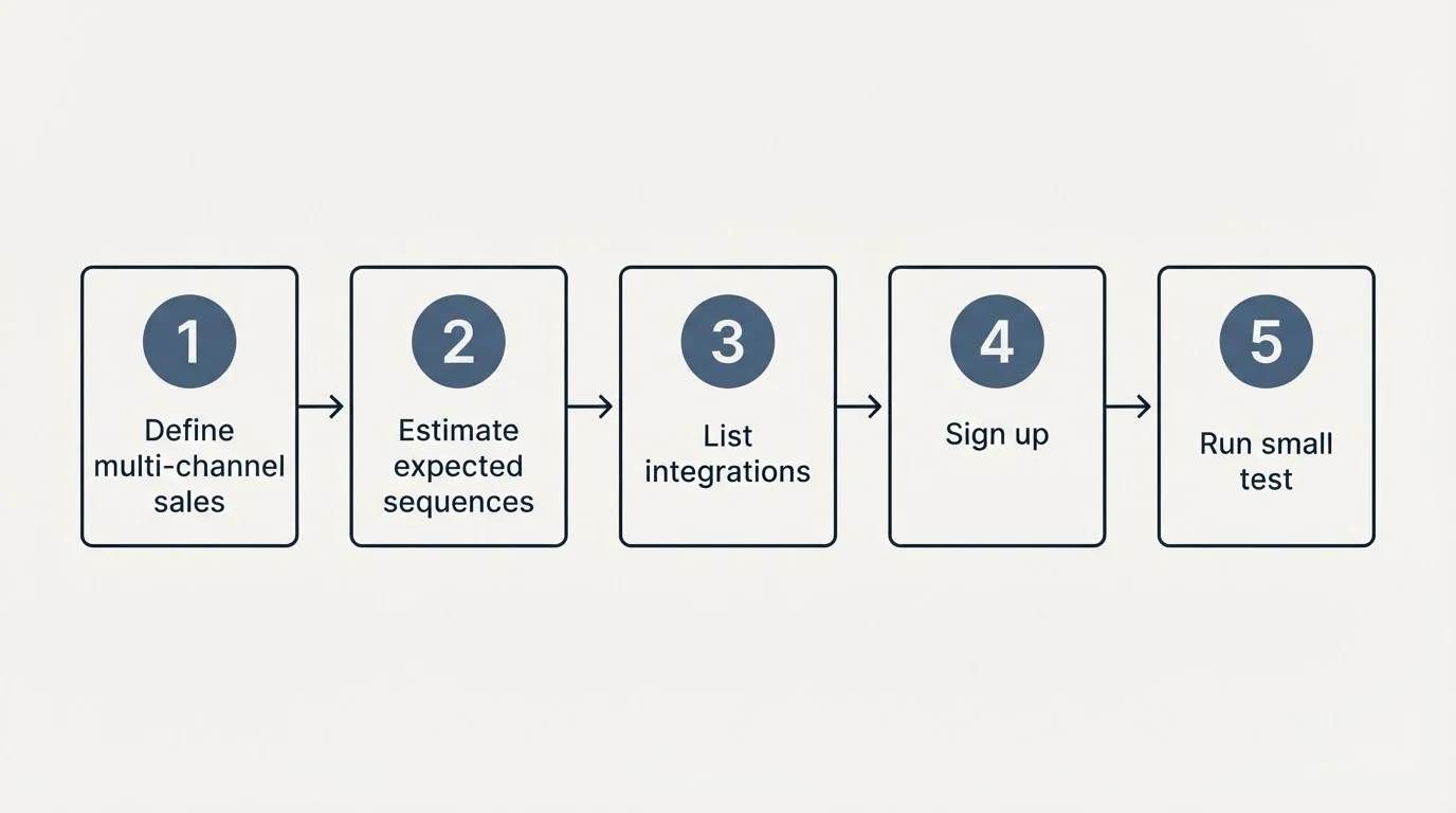 Step sequence: Getting Started Checklist (Define multi-channel sales, Estimate expected sequences, List integrations, Sign up)