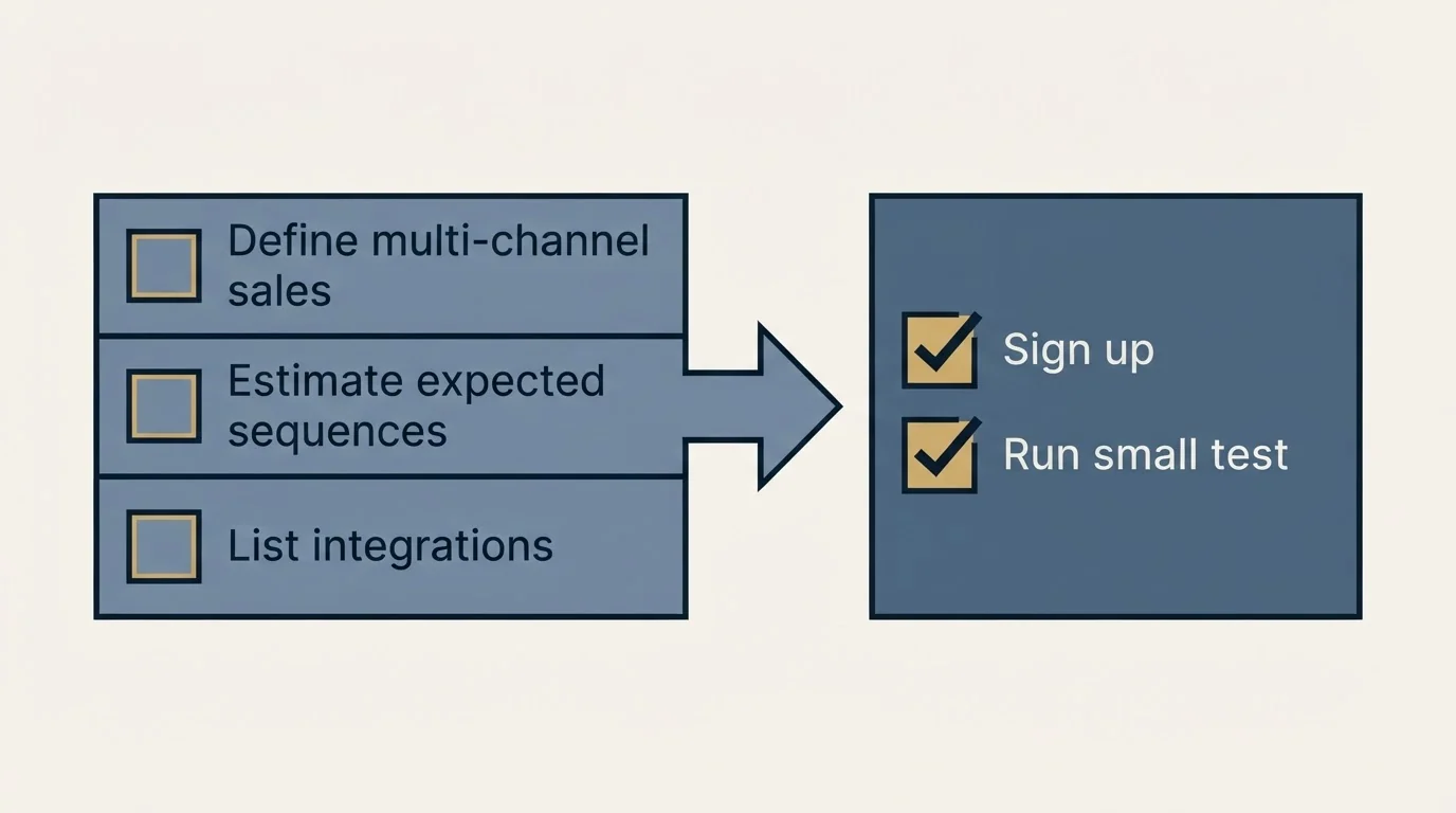 Before-and-after steps: Getting Started Checklist (Define multi-channel sales, Estimate expected sequences, List integrations, Sign up)