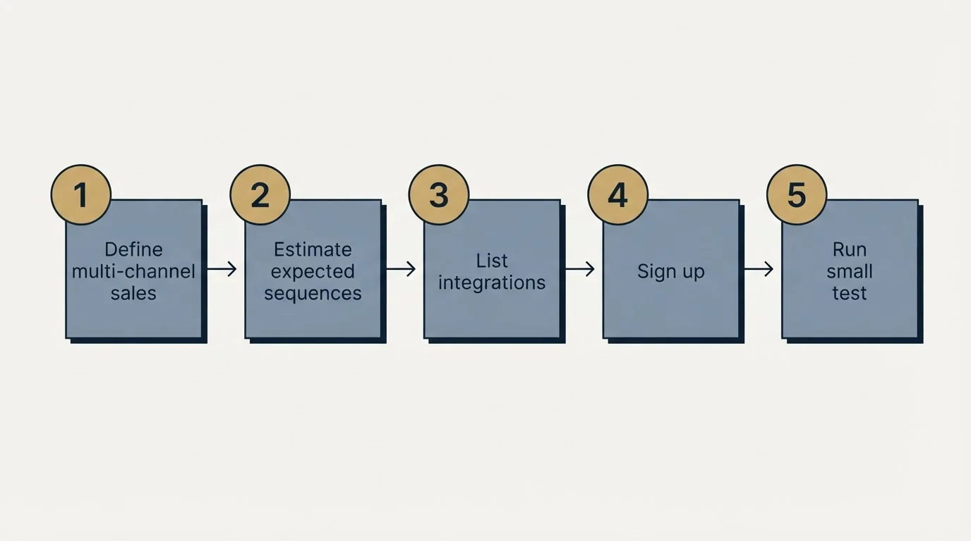 Step sequence: Getting Started Checklist (Define multi-channel sales, Estimate expected sequences, List integrations, Sign up)